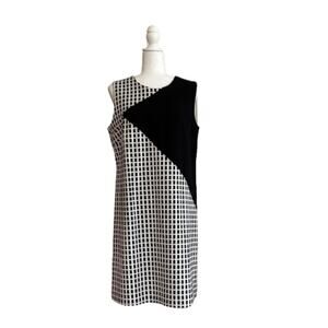 Halogen Dress Black White Checked Crew Neck Sleeveless Business Casual Small NEW